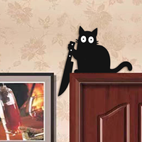 Décoration de porte d'Halloween en bois écologique, chat noir avec couteau, taille personnalisable, toutes sortes de coins, panneau de porte, décoration de coin de porte
