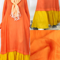 Robe longue ample en lin orange vif avec col et ourlet à volants jaunes, style Abaya modeste, pour femmes musulmanes, été, respirante, écologique, OEM