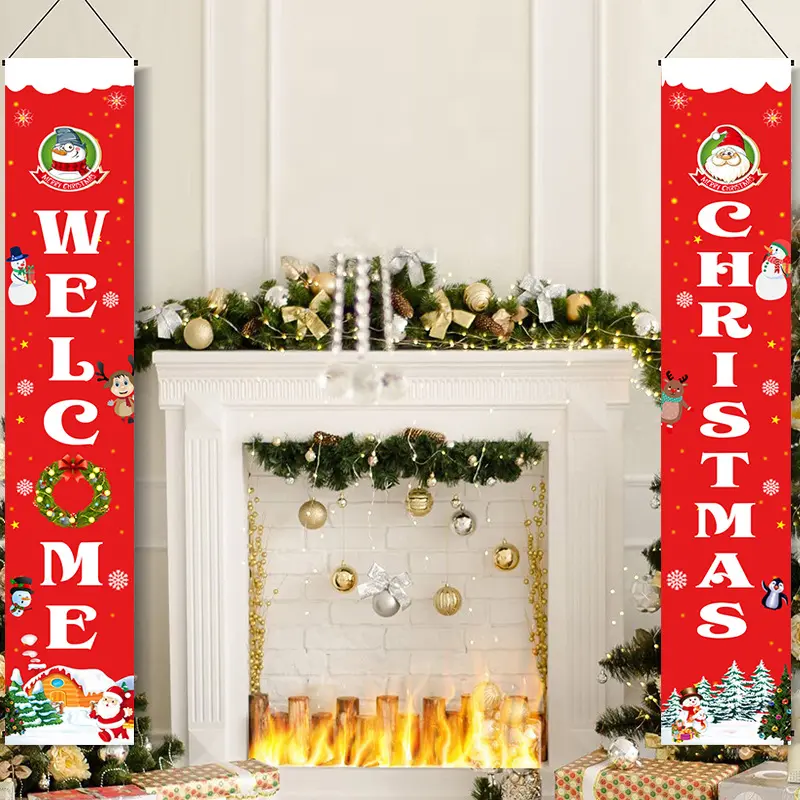 야외 도매 개인화 된 크리스마스 장식 폴리 에스테르 야외 메리 크리스마스 차고 매달려 문 배너