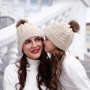 F354 2 pièces Chapeau mère et bébé Chapeau parent-enfant Chapeau assorti <span class=keywords><strong>pour</strong></span> la famille <span class=keywords><strong>Bonnet</strong></span> d'hiver en laine tricotée <span class=keywords><strong>Bonnet</strong></span> de ski - Product Image 5