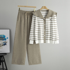 Completo Casual da <span class=keywords><strong>Donna</strong></span> in Stile Europeo-Americano, Cardigan a Maniche Lunghe e <span class=keywords><strong>Pantaloni</strong></span> Larghi in <span class=keywords><strong>Viscosa</strong></span> e Poliestere - Product Image 6