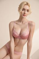 Ensemble de Lingerie Rose en Satin et Dentelle Florale Respirant pour Femme, Style Français, Soutien-Gorge Push-Up à Armatures et Culotte, 2 Pièces pour Adultes