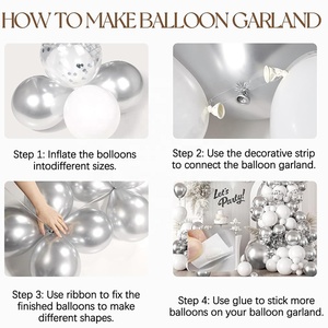 Kit Arco di Palloncini in Lattice Bianco Opaco, Argento Metallizzato e <span class=keywords><strong>Coriandoli</strong></span> <span class=keywords><strong>per</strong></span> Decorazioni Natalizie, Compleanni, Baby Shower e Matrimoni - Product Image 2