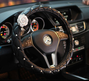 <strong>Pink</strong> Flower <strong>Car</strong> <strong>Seat</strong> Back Support Luxury Leather with Diamond <strong>Car</strong> Steering Wheel Cover - Product Image 4