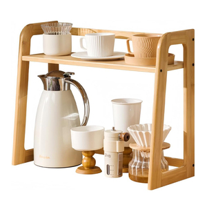 Organisateur de comptoir à café en bambou robuste à 2 niveaux, étagère de rangement de 11,4 pouces avec espace inférieur, résistant à l'humidité - Product Image 1