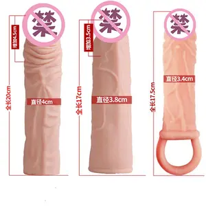 Consolador vibrador realista de silicona suave para hombres, manga de extensión de pene, condón reutilizable, mangas extensoras para pene