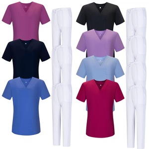 Unisex <b>Scrub</b> Suit Set V-Neck Top With White Pants Moisture Wicking Lightweight Medical Workwear For Clinic And Surgery Use - Product Image 1