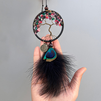 Attrape-rêves fait main bohème, pendentif pour rétroviseur de voiture, décoration de chambre d'enfant, plume noire, arbre de vie, charme, cadeau de bénédiction