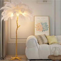 BGST haute qualité personnalisé cuivre décoration arbre plume d'autruche debout lumière hôtel coin décor moderne Led plume lampadaire