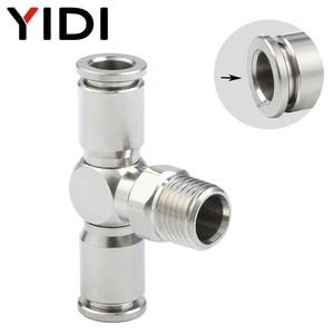 Raccord pneumatique YIDI <span class=keywords><strong>PB</strong></span> en acier inoxydable, connecteur en T fileté, raccord rapide à une touche pour tuyau d'air, filetage mâle BSP R - Product Image 3