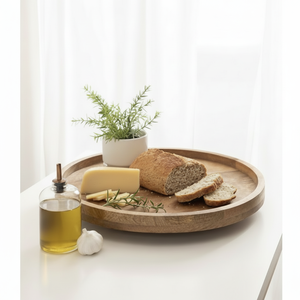 ถาดไม้ทรงกลม11x11นิ้วถาดไม้สีน้ำตาลแบบชนบทเป็นมิตรกับสิ่งแวดล้อมสำหรับส่งออกจากอินเดีย - Product Image 1