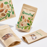 Sac kraft marron personnalisé étanche à l'humidité avec pochette debout refermable à fermeture éclair pour le stockage de casse-croûte de poudre de café