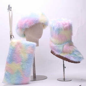 Grosir Sepatu Bot Bulu Berbulu Musim Dingin dengan Ikat Kepala dan Tas Sepatu Bot Bulu Kelinci Wanita - Product Image 4