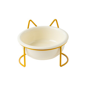 BESTCERA Bol Rond en Céramique Crème avec Support Oreilles de <span class=keywords><strong>Chat</strong></span> - <span class=keywords><strong>Gamelle</strong></span> en Céramique pour Chats et Chiens - Product Image 1