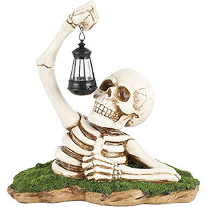 Crâne <span class=keywords><strong>Dead</strong></span> Rising Zombie tenant une lanterne en résine, décoration de fête d'Halloween, ornements de squelette - Product Image 3