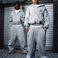 Ensemble de survêtements et de sweats à capuche personnalisés OEM, ensemble de jogging ample, survêtement gris surdimensionné pour homme, fabricant de vêtements de sport streetwear