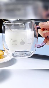 Doppelwandige Kaffeeglas-Tasse mit Niedlichem Cartoon-Katzen-Muster Haushalt Milch Bedruckter Becher - Product Image 2