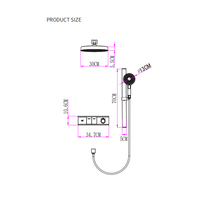 Ensemble de douche thermostatique encastré avec cartouche céramique, jets de pluie et de massage, design moderne, finition or brossé en acier inoxydable
