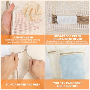 Sacs à linge en coton biologique personnalisés, grands et durables, avec fermetures éclair robustes et maille respirante, pour vêtements délicats - Product Image 2