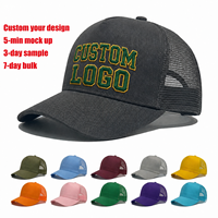 Casquette Trucker Gorras en coton et polyester mélangé, style Pro 5 panneaux, avec logo personnalisé brodé/PVC et dos en maille perforée, en gros