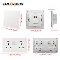 Panel de interruptor y enchufe BAOBEN ultrafino tipo 86, blanco mate, para el hogar, 16A, de un solo interruptor con doble control, 5 orificios, con luz de neón