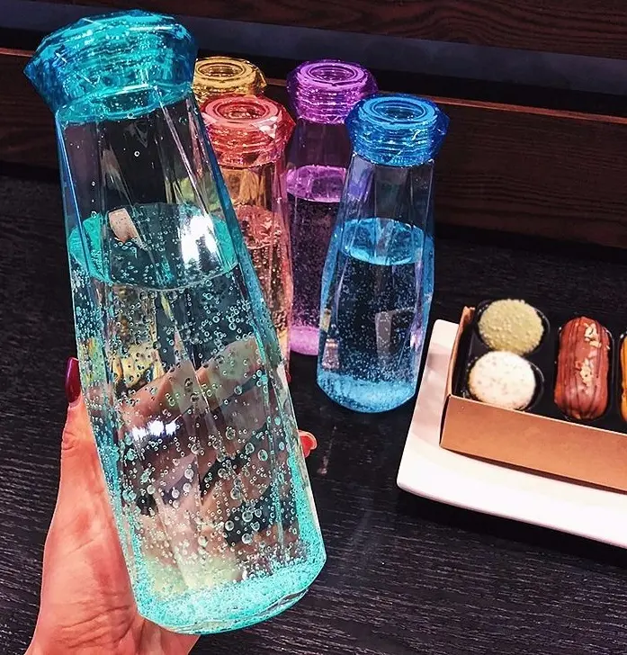 Botella de agua de cristal, taza de viaje de moda, botellas de agua deportivas, hervidor de agua para acampar, senderismo, taza de bebida, regalo colorido