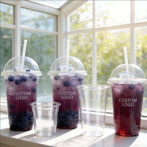 Innovative Clear <b>Plastic</b> Disposable Juice <b>Cups</b> with Covers 12oz 16oz 20oz Capacity for Cold <b>Drinks</b> - Product Image 3