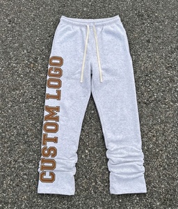 Pantalon de survêtement gris pour homme, logo personnalisé, cordon de serrage à la jambe gauche, taille élastique, style décontracté, 100 % coton tricoté, poids moyen, automne - Product Image 3