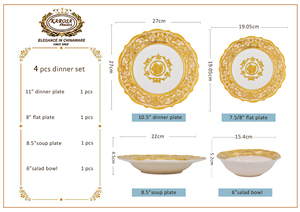 Bộ đồ ăn sứ cao cấp Karosa 24 món, kiểu dáng sang trọng, chất liệu xương sứ, họa tiết nổi vàng. - Product Image 2