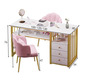 QUMENG Modern Metal Light Luxury White Rectangle <b>Nail</b> Beauty Double Manicure <b>Table</b> - Product Image 1