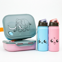 Boîte à bento et gourde pour enfants, motif éléphant de dessin animé, qualité alimentaire, 4 compartiments, étanche, sans BPA, vente en gros pour pique-niques scolaires en Afrique