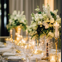Supports de fleurs en métal doré de luxe pour mariage, centre de table pour banquet, hôtel, restaurant, vase à fleurs