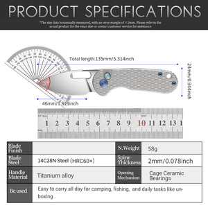 Couteau pliant de camping en acier 14C28N avec manche en alliage de titane, bouton de réglage au pouce, couteau de chasse de qualité supérieure, couteau de poche pour activités de plein air - Product Image 6