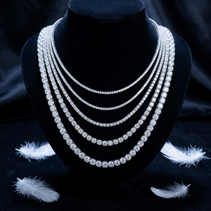 Collar de tenis de plata 925 chapado en platino con cadena de ondas de agua, moissanita de corte brillante original, prueba de 2-6.5mm, color D, para boda, joyería fina - Product Image 1