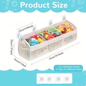 Sac de rangement en filet pour douche à 3 compartiments, support de rangement multifonctionnel pour baignoire, sacs de rangement en filet pour salle de bain - Product Image 2