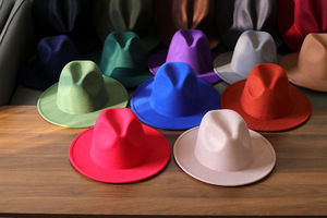 X20514 vente en gros de haute qualité couleur unie Fedoras pour hommes et femmes printemps hiver été automne unisexe Jazz <span class=keywords><strong>Fedora</strong></span> chapeaux - Product Image 3