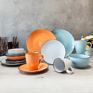 16 pièces/18 pièces ensemble de dîner couleur grès émaillé vaisselle en céramique ensembles de vaisselle assiette et vaisselle en céramique