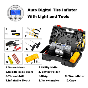 Double Cylinder Sets Tire With Tools MK8801 Portable Double Cylinder Vehicle Air Pump 12v Tire Air Pump MK8801 - Product Image 6