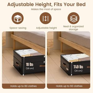 Contenedor de Almacenamiento Debajo de la Cama XXL de 90L con Ruedas, Contenedores de Almacenamiento con Ruedas Ajustables en Altura con Tapas Transparentes, Cajones Debajo de la Cama para Dormitorio - Product Image 2