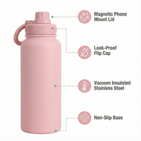 Botol Air Stainless Steel 32oz dengan Logo Custom, Terisolasi, Magnetik, untuk Gym dan Olahraga, Dilengkapi Penyangga Ponsel Magsafe
