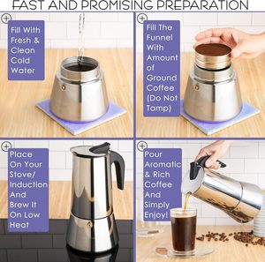 Cafetière Moka Classique Portable en Acier Inoxydable pour Plaque de Cuisson avec Couvercle et Poignée en Bois Doux au Toucher, Capacité 6 Tasses, Vente en Gros - Product Image 3