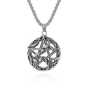 yunnique style export goods, retro punk accessories, devil Satan pentagram python coiled <b>titanium</b> steel necklace. - Product Image 5