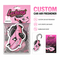 Désodorisant de voiture en forme de voiture de sport rose découpée sur mesure, imprimée, de haute qualité, à suspendre au rétroviseur, avec emballage cadeau