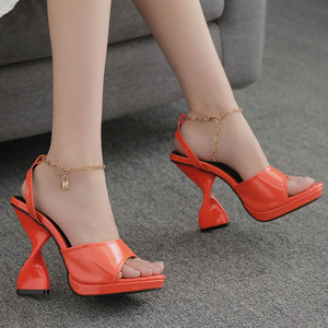 Light Square Toe Patent Ankle Chain High Heeled <b>Sandals</b> Design Heel Back Strap Women Shoes 2022 Summer - Product Image 3