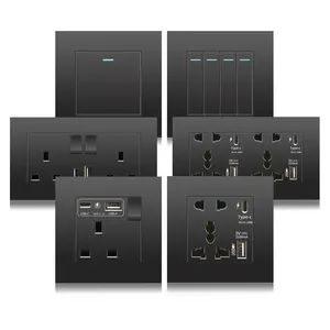 Black UK 13A Wall Socket <strong>with</strong> USB Type C 18W Quick Charge <strong>Plug</strong> Socket,Wall Power Outlet <strong>with</strong> USB Charger, <strong>Switch</strong> <strong>with</strong> Socket - Product Image 1