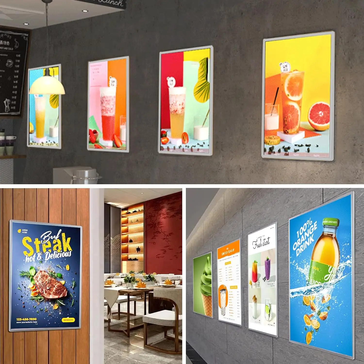 Caja de luz de póster LED de buena calidad de fábrica, Marco Delgado, marco de imagen para restaurante/exhibición de publicidad de tienda