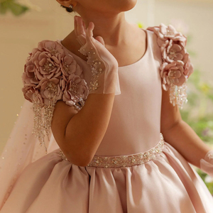 Abito <span class=keywords><strong>da</strong></span> Damigella d'Onore di Lusso <span class=keywords><strong>per</strong></span> <span class=keywords><strong>Bambina</strong></span>, in Raso Rosa, Stile Occidentale, <span class=keywords><strong>per</strong></span> Occasioni Speciali, Matrimoni, Feste Formali, Lungo fino a Terra - Product Image 6