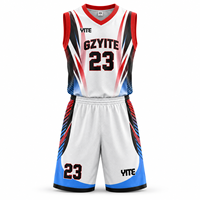 Ensemble de maillots de basket-ball personnalisés blanc rouge bleu en mesh respirant avec sublimation, uniforme d'équipe avec logo, nom et numéro