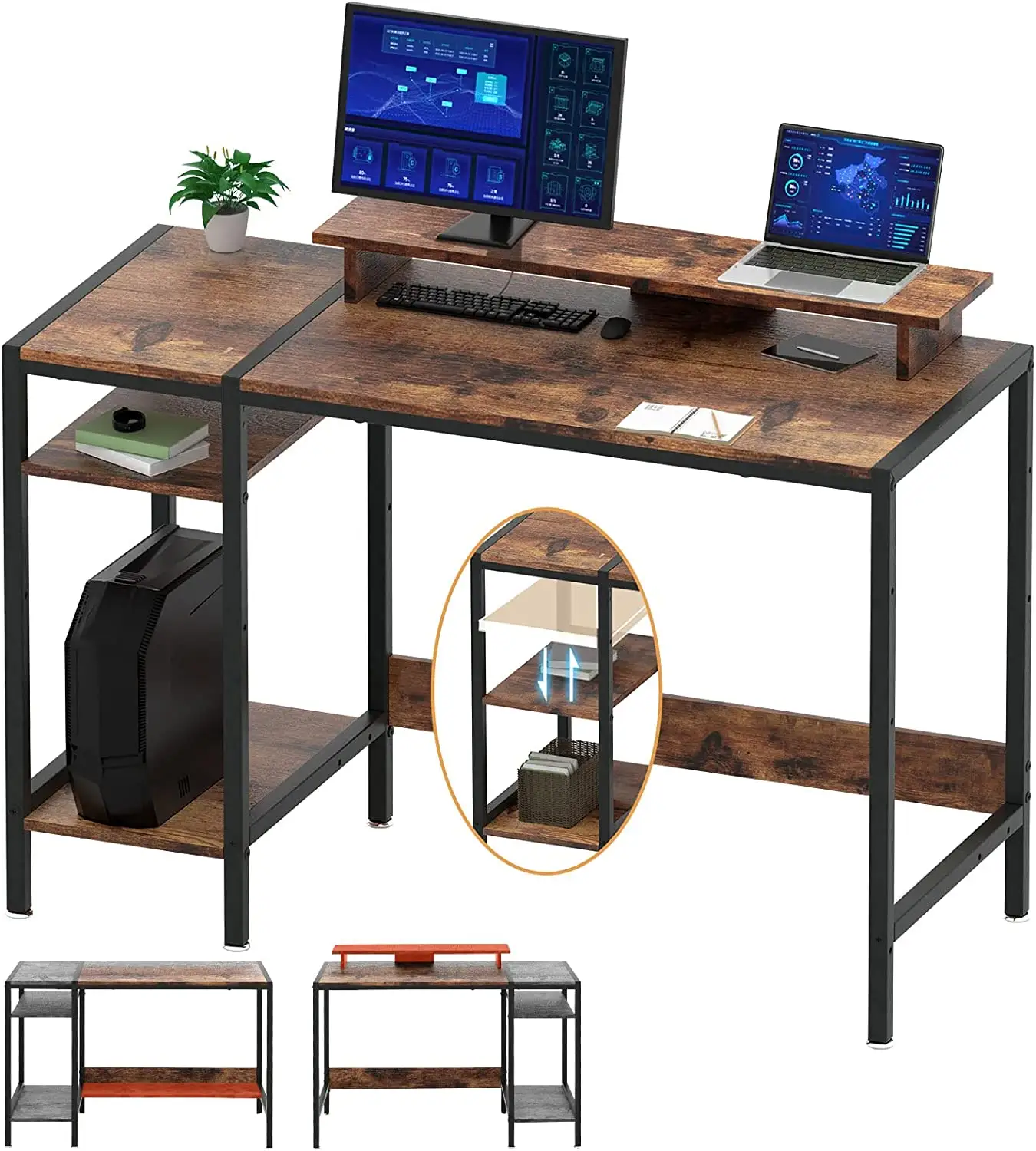 Рабочий стол для дома и офиса, небольшой стол для хранения вещей, Большой Угловой письменный стол для 2 мониторов в деревенском стиле