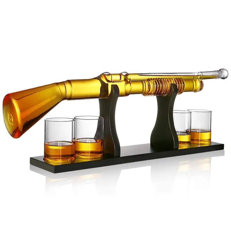 2024 nouveau fusil de chasse whisky carafe en verre whisky carafe bouteille de vin avec tasse